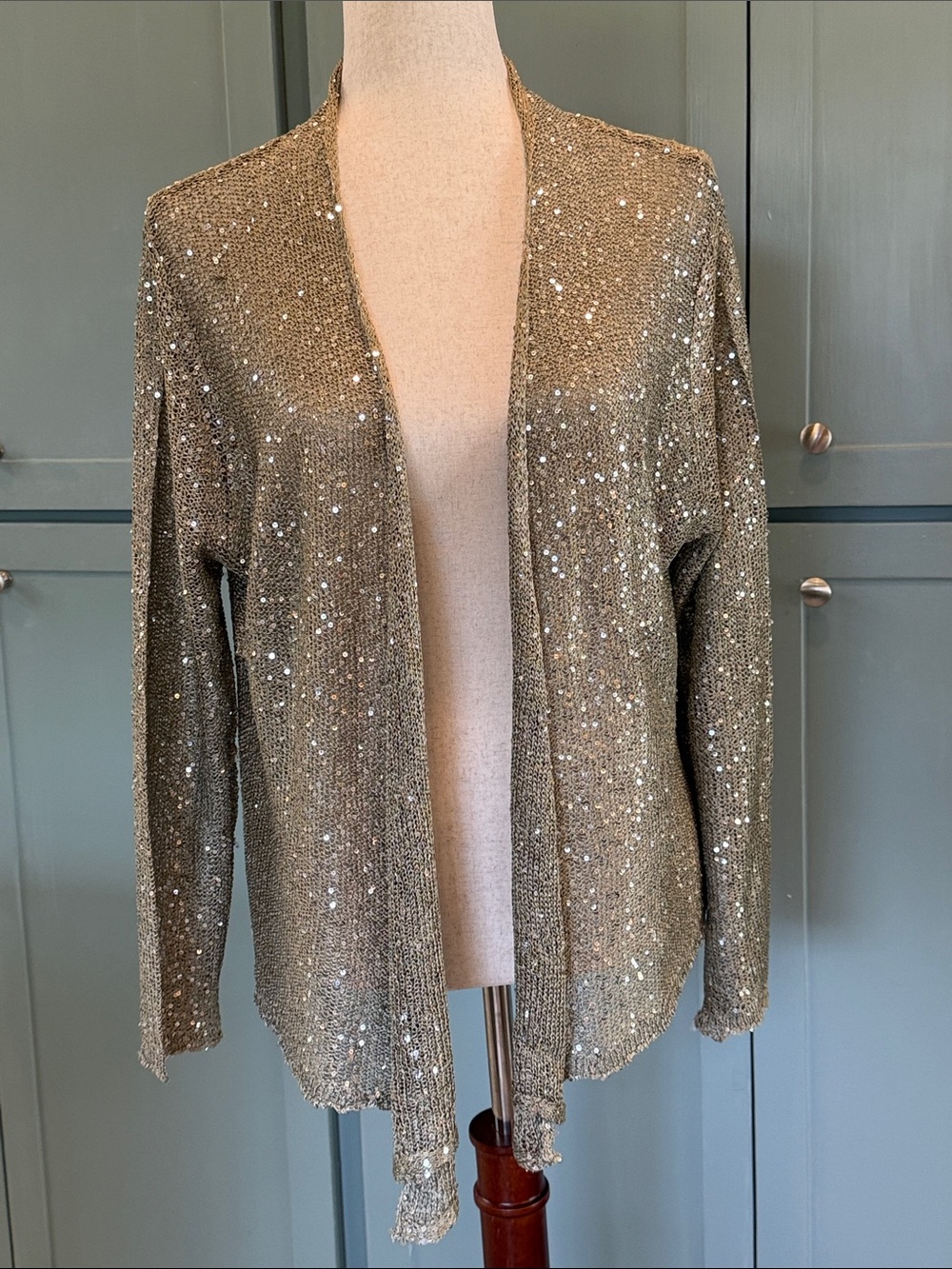 Sparkle Open-Front Sequin Cardigan - Metallic
